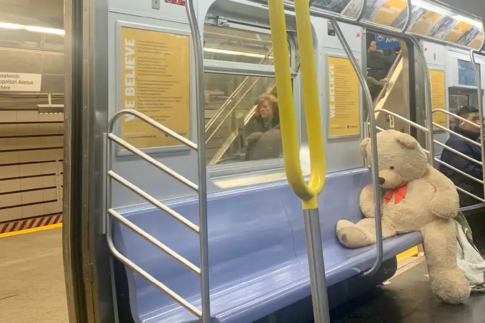 A bear rides the Q train